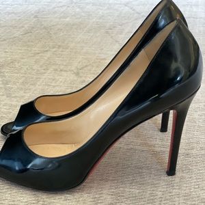 Christian Louboutin patent peep toe pumps